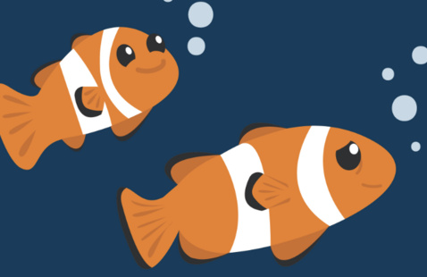 Illustration of Nemo and Marlin swimming in the ocean.