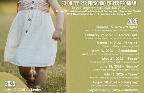 This is an image of the flyer for all preschool programs at Salamonie Lake in 2026. 