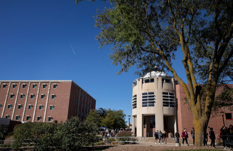 Students walking near the Milo Bail Student Center.