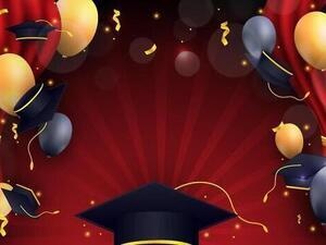Graduation cap and balloons.