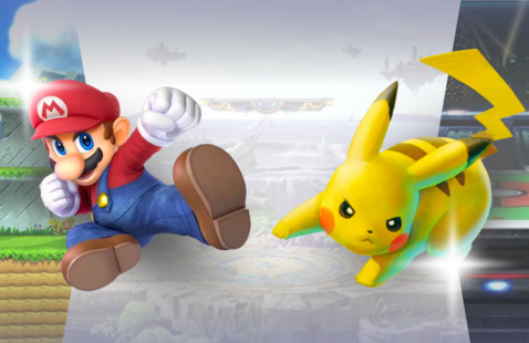 Characters Mario and Pikachu poised to clash in Super Smash Bros.