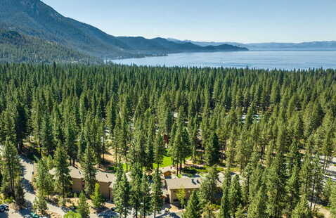 aerial view of the University of Nevada, Reno at Lake Tahoe campus with Lake Tahoe in background