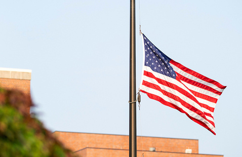 Lowered American flag