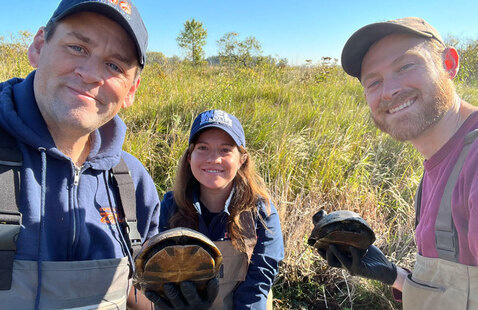 Dr. Matt Allender in the field with students doing Eastern Box Turtle Research