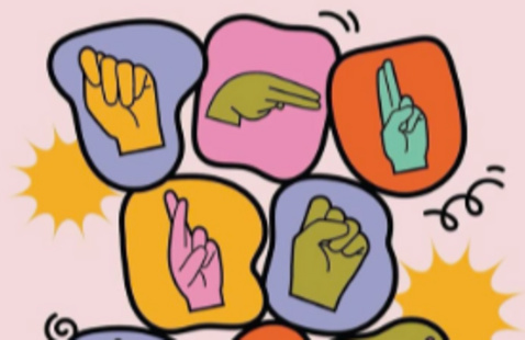 "Thursday" spelled out in the ASL alphabet