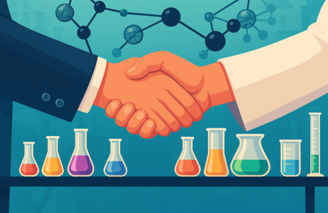 researcher shaking hands with industry partner