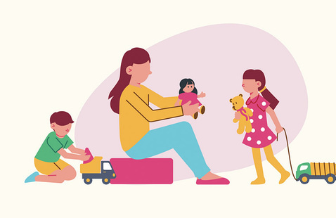 cartoon of a babysitter with two children