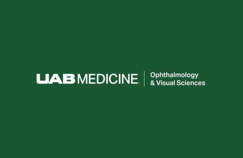 UAB Medicine Ophthalmology & Visual Sciences logo in white text on a dark green background..