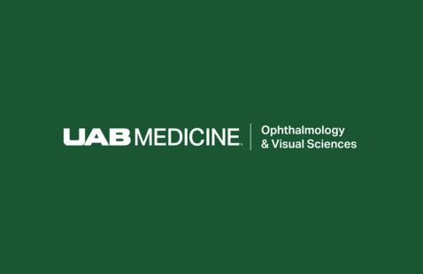 UAB Medicine Ophthalmology & Visual Sciences logo in white text on a dark green background