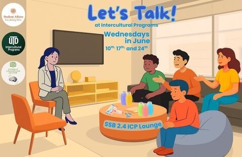 animation of students talking in lounge