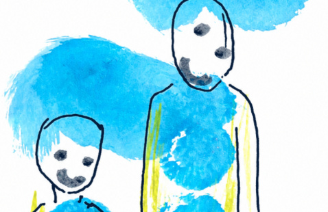 Detail of a Child's drawing of a child and adult holding hands