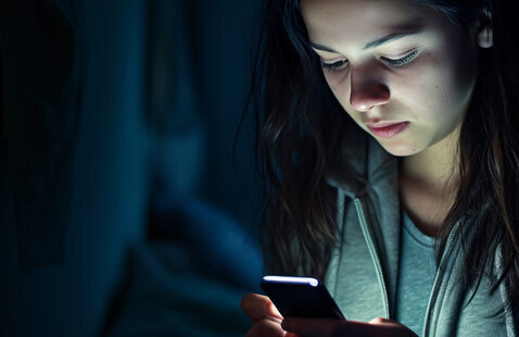 Young person looking at screen of mobile device