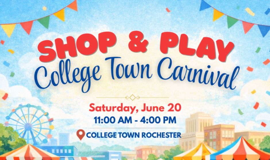 Shop & Play College Town Carnival flyer.