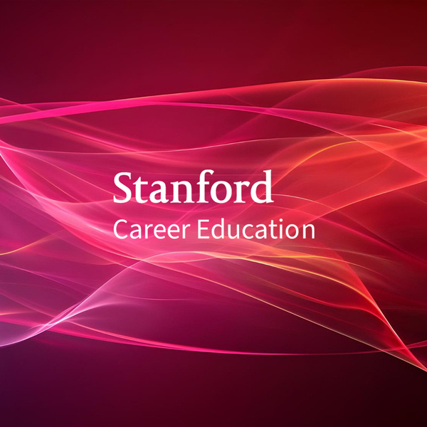 Abstract cardinal red background with the Stanford and CareerEd logo overlaid. 