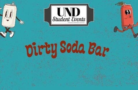 Text in middle says "dirty soda bar" with two illustrated soda characters in the top corners.