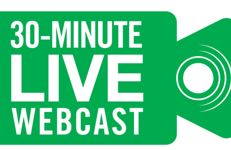 A green icon of a video camera with the words "Thirty Minute Live Webcast" in white on the icon