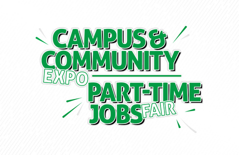 Text: Campus and community expo, part time jobs fair
