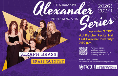 Seraph Brass performs Sept. 9, 2026, 7:30 p.m., at A.J. Fletcher Recital Hall, ECU, as part of the Alexander Performing Arts Series.
