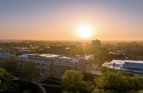 a drone photo of the university