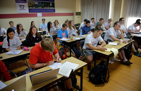 Students taking an exam