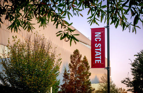 NC State University sign at Hunt Library.