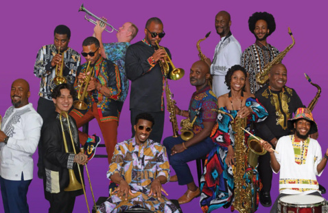 Delfeayo Marsalis and The Uptown Orchestra pose with their instruments