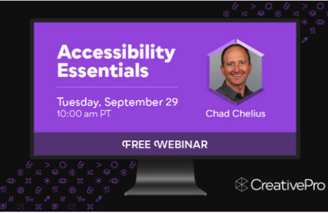 Accessibility Essentials advertisement, featuring a photo of Chad Chelius