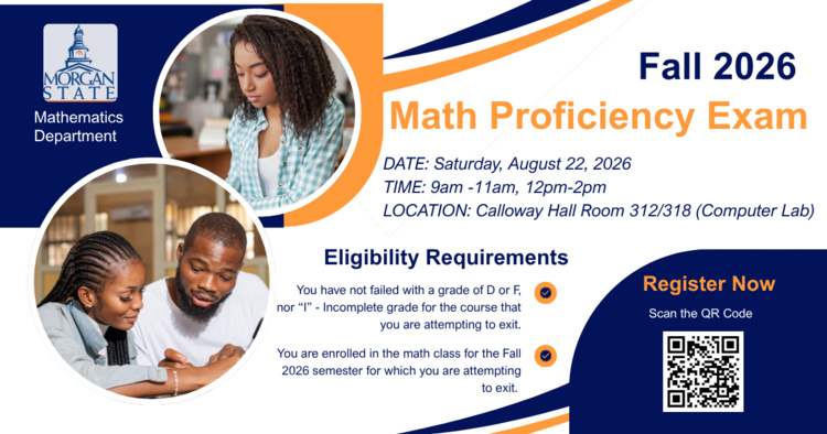 Aug 22, 2026: Fall 2026 Math Proficiency Exam at Calloway Hall thumbnail image