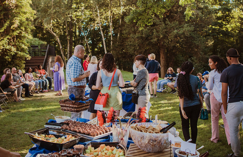 New students and families gather for a reception at the President's House.