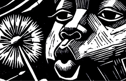 Artwork from the Before We Knew Better Art Exhibition showing a person blowing a dandelion.
