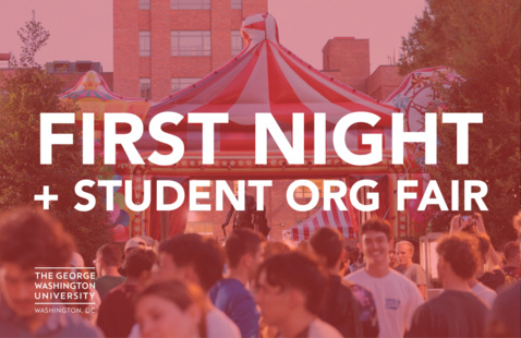 First Night + Student Org Fair | image of University Yard filled with students and inflatables in the background
