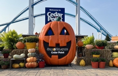 a roller coaster and pumpkin at halloweekends