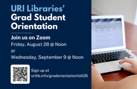 Flyer for the session showing the dates, QR code, and a link for registration. Includes a decorative image of a student researching.