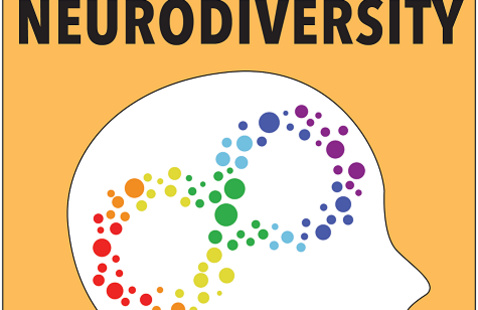 The image shows Neurodiversity @ Cornell logo: a human head profile looking forward, with an infinity symbol inside.