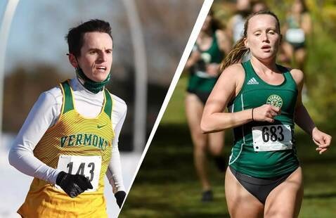 Cross country runners race.