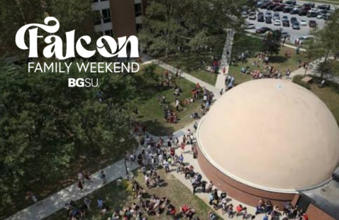 guests gathered outside of the planetarium for family weekend