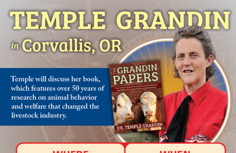 Poster with Temple Grandin photo for event. 