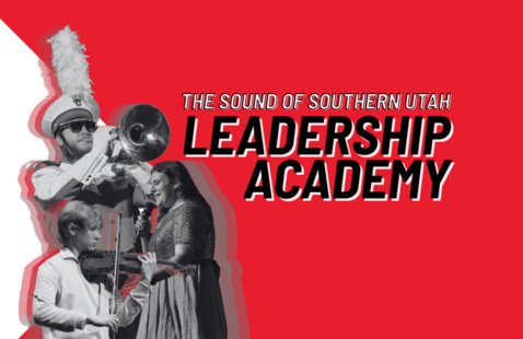 The Sound of Southern Utah Leadership Academy. Photo of a trumpeter, violinist, and singer.