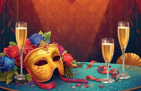 Mask and champagne glasses