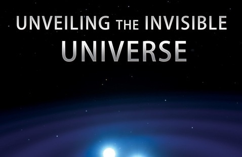 Text: Unveiling the Invisible Universe above two neutron stars spiraling toward each other