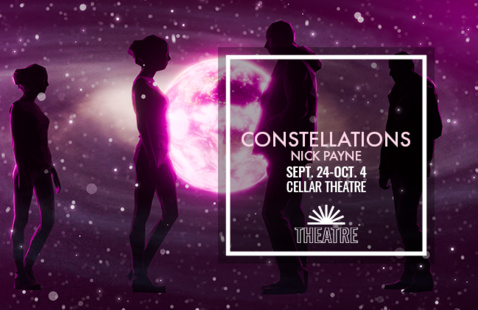 A background of a planet in space with people silhouetted in the foreground