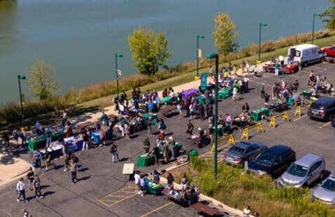 Students gathered at the Oakton College Des Plaines campus parking lot attending Fall Fest.