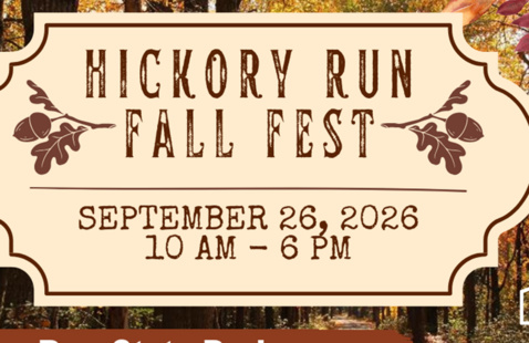 Hickory Run Fall Fest in aged font with date and time displayed