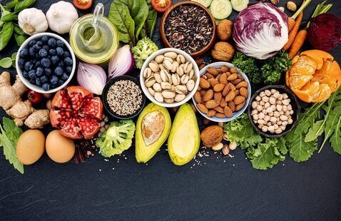 Photograph of different kinds of healthy foods.