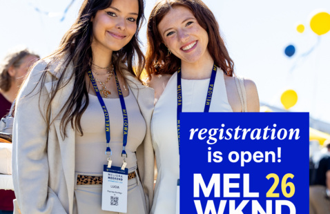 Two female adults at Meliora Weekend.
