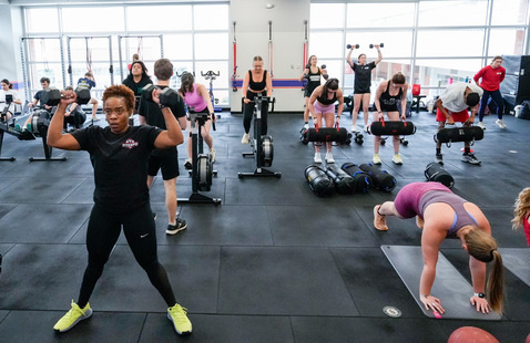 A group of students working out.