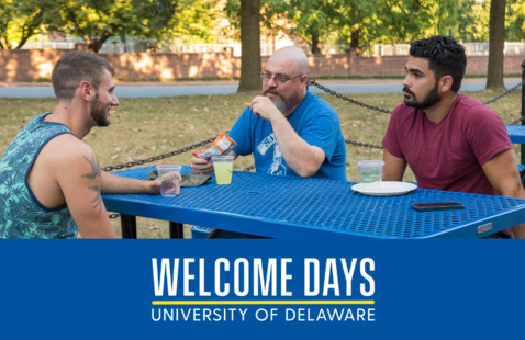 Veterans gathered on the Trabant Patio