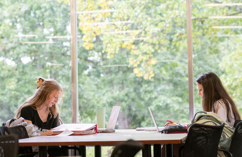 Two students working on course work in BEAR Central