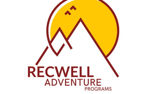 Text "Recwell Adventure Programs" with illustration of mountain and sun