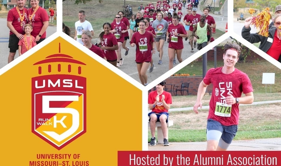 UMSL 5K Logo with photos of runners